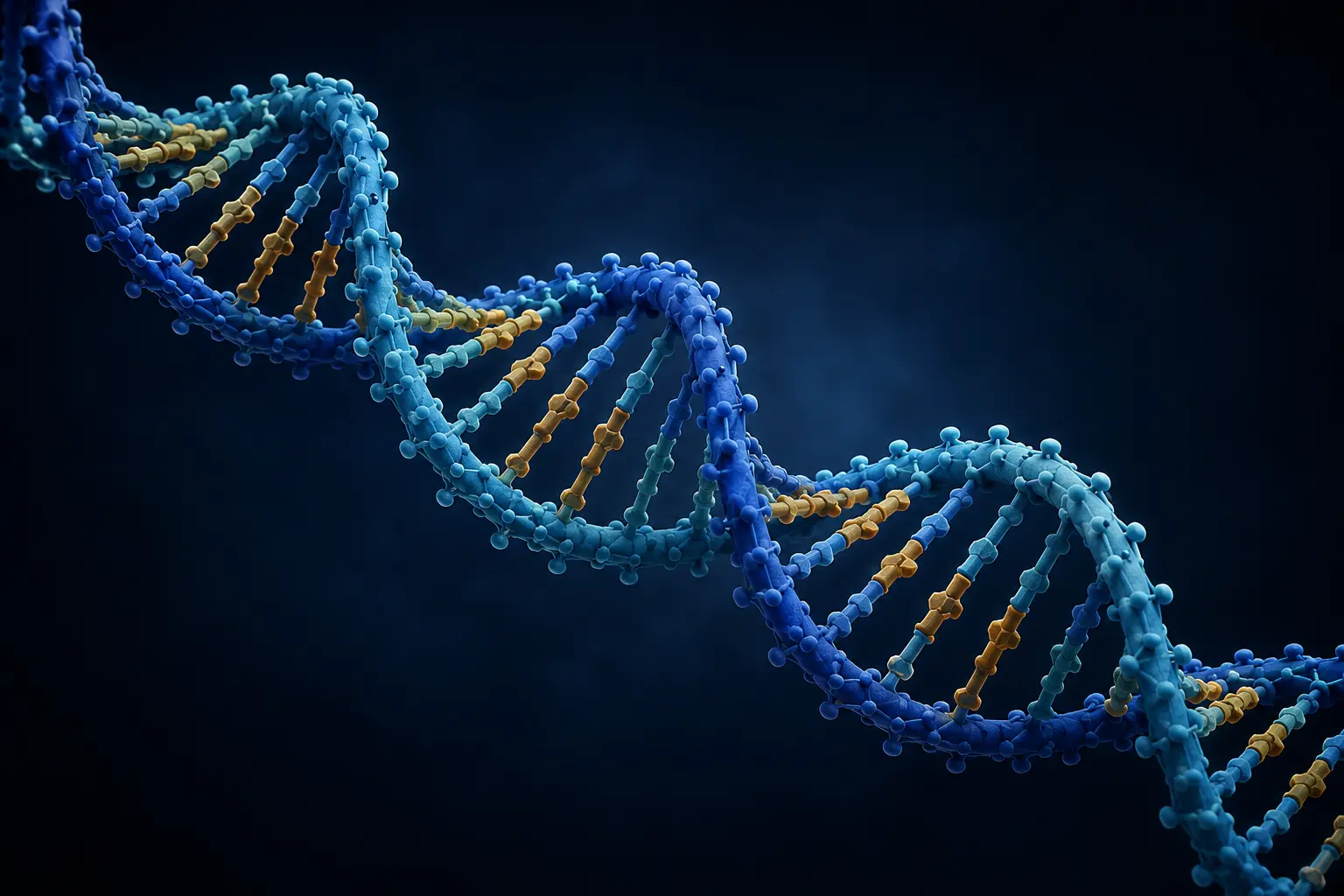 Baz çiftleri görülen mavi DNA çift sarmalının bilimsel temsili