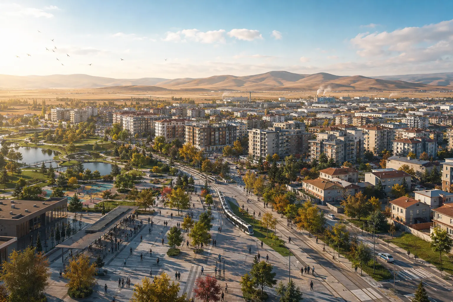 İç Anadolu platosunda modern ve tarihî yapıları bir arada gösteren temsili Ankara görünümü