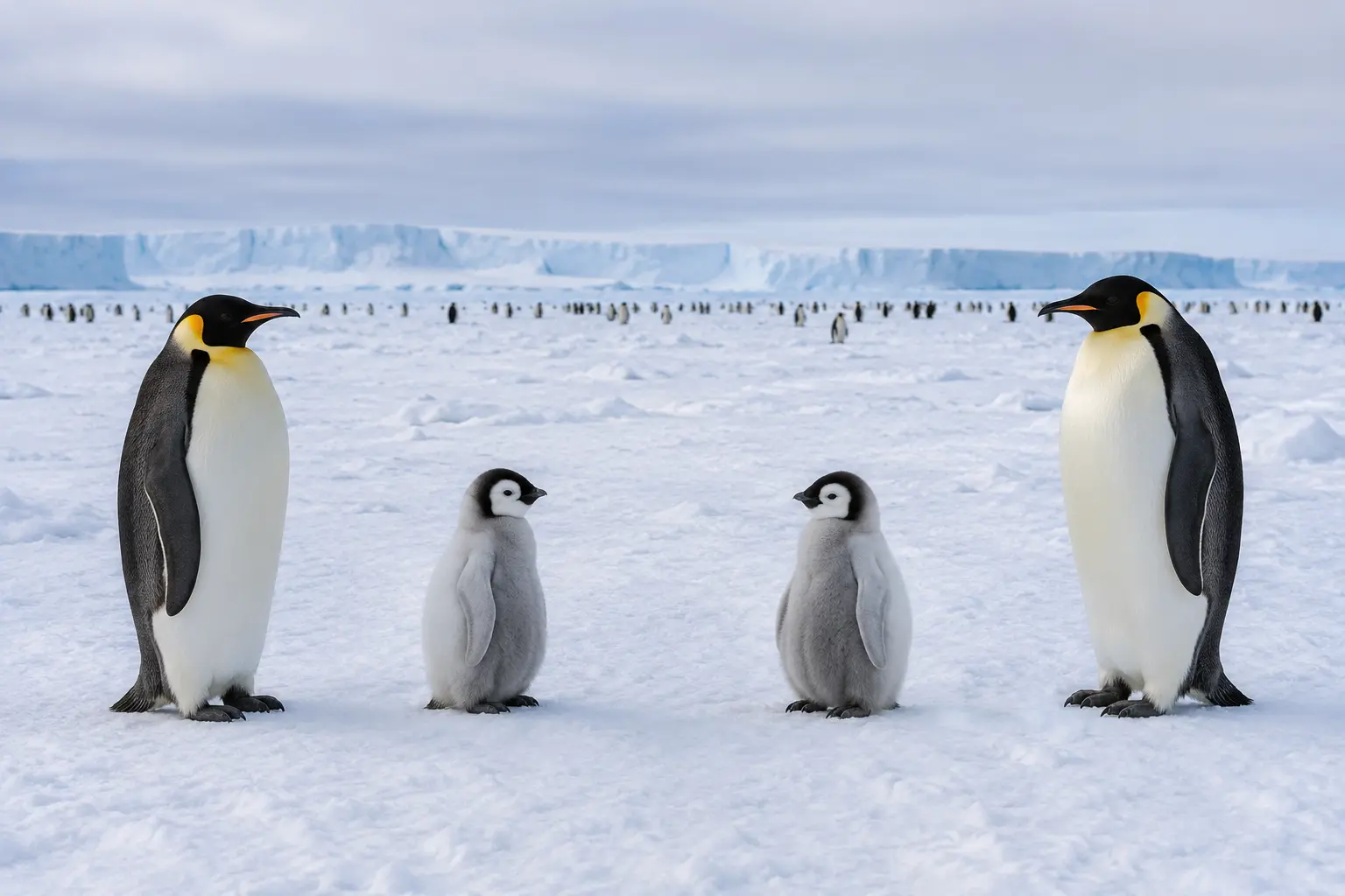 Kıyı buzunda bir arada duran penguen kolonisi
