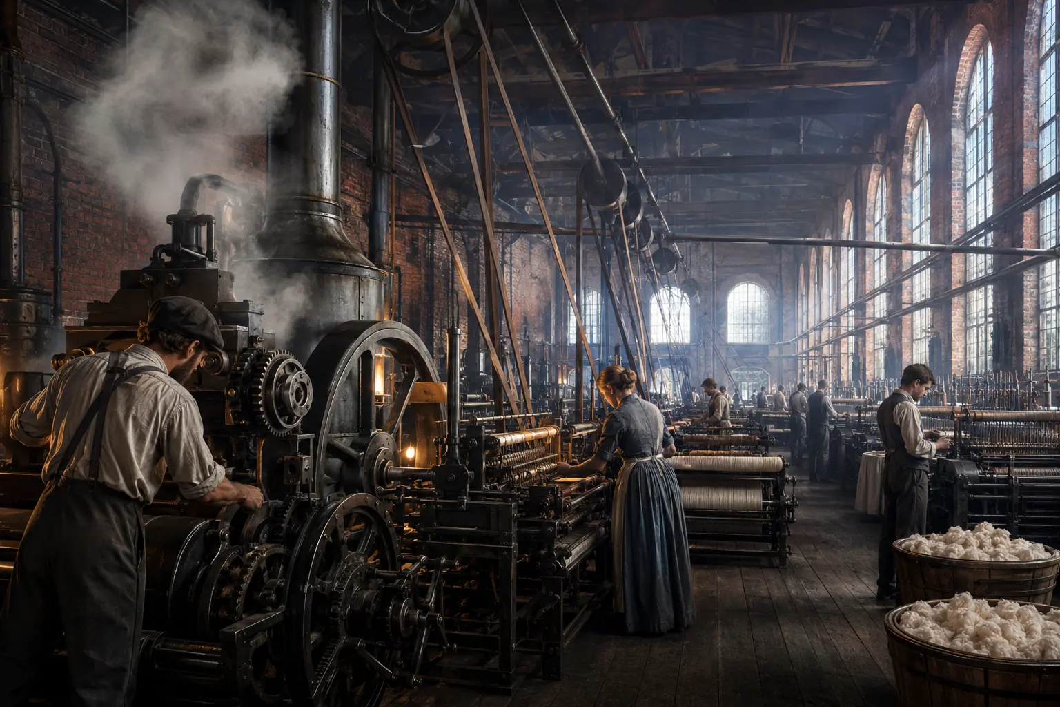 19. yüzyıl tekstil fabrikasının temsili iç mekân canlandırması